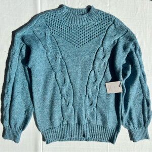 LC Lauren Conrad Blue Crewneck wool blend Sweater shimmer M Medium NEW D26
